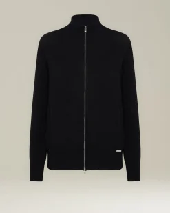 Cardigan donna con zip nero 100% Cashmere