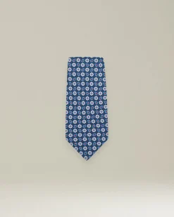 Cravatta fantasia paisley azzurra in Pura Seta