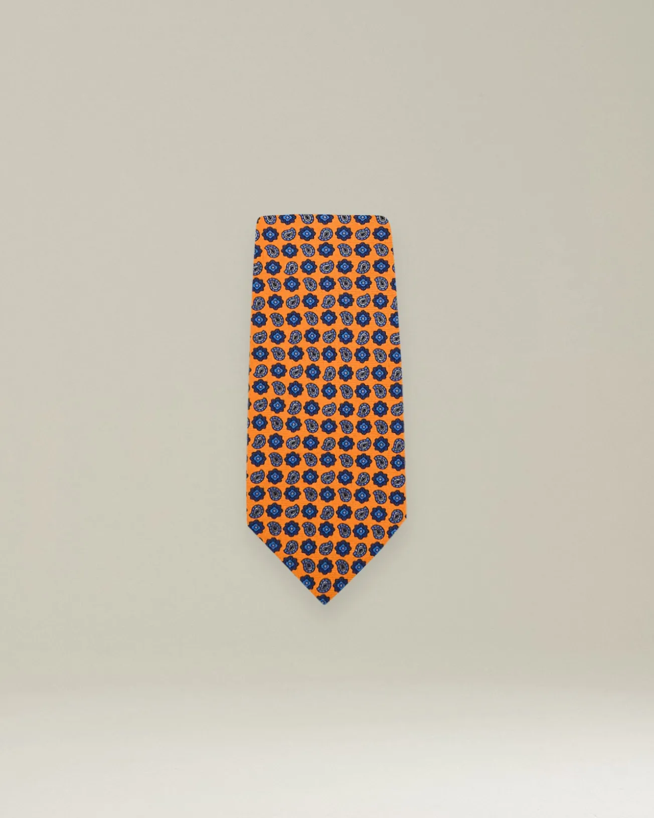 Cravatta fantasia paisley arancio in Pura Seta