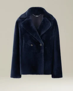 Giacca donna doppiopetto in Shearling blu
