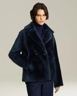 Giacca donna doppiopetto in Shearling blu