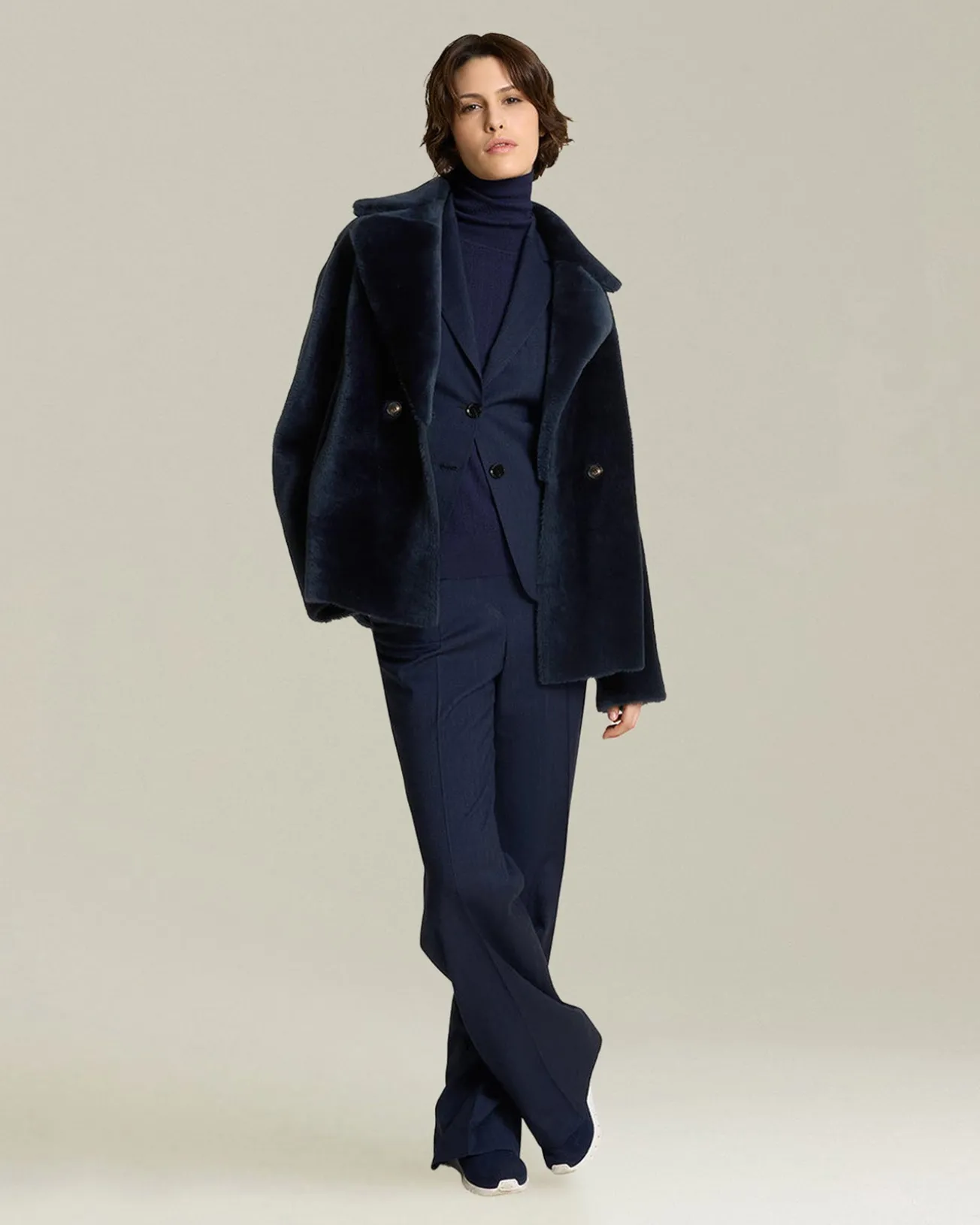 Giacca donna doppiopetto in Shearling blu