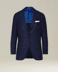 Giacca uomo a quadri blu in blend di lana vergine