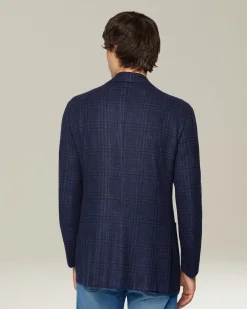 Giacca uomo a quadri blu in blend di lana vergine
