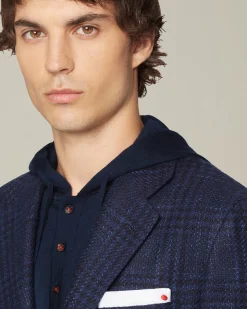 Giacca uomo a quadri blu in blend di lana vergine