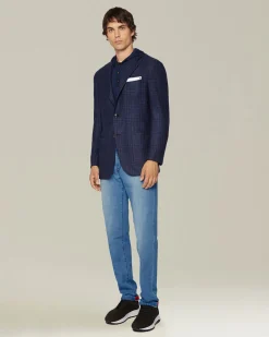 Giacca uomo a quadri blu in blend di lana vergine