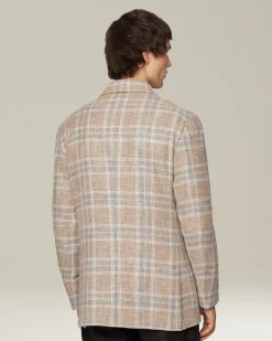 Giacca uomo a quadri grigia e beige in blend di lana vergine