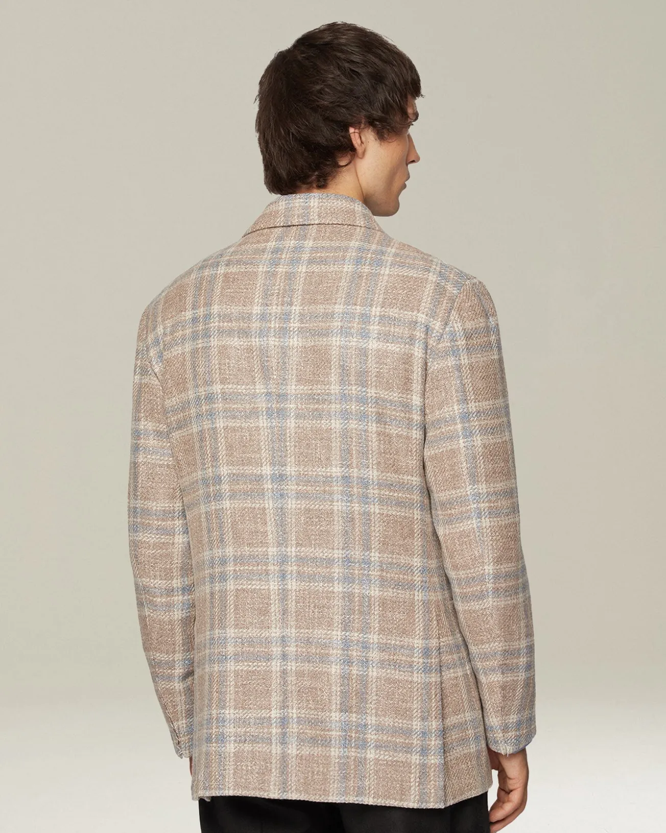 Giacca uomo a quadri grigia e beige in blend di lana vergine