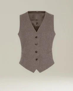 Gilet donna marrone in blend di lana e cashmere