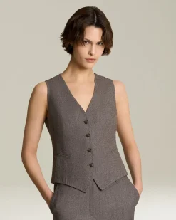 Gilet donna marrone in blend di lana e cashmere