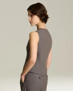 Gilet donna marrone in blend di lana e cashmere