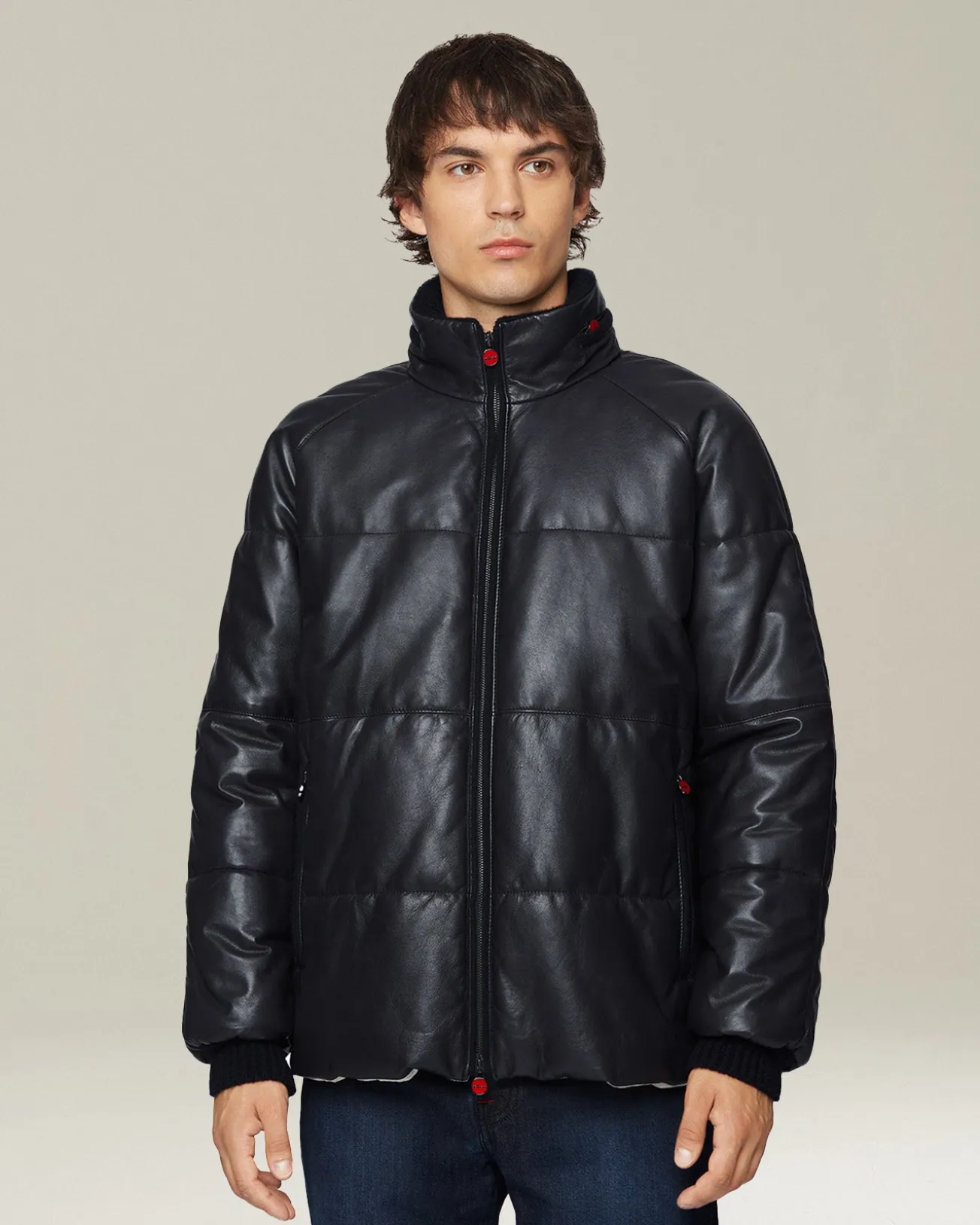 Giubbotto uomo trapuntato imbottito in Nappa blu scuro