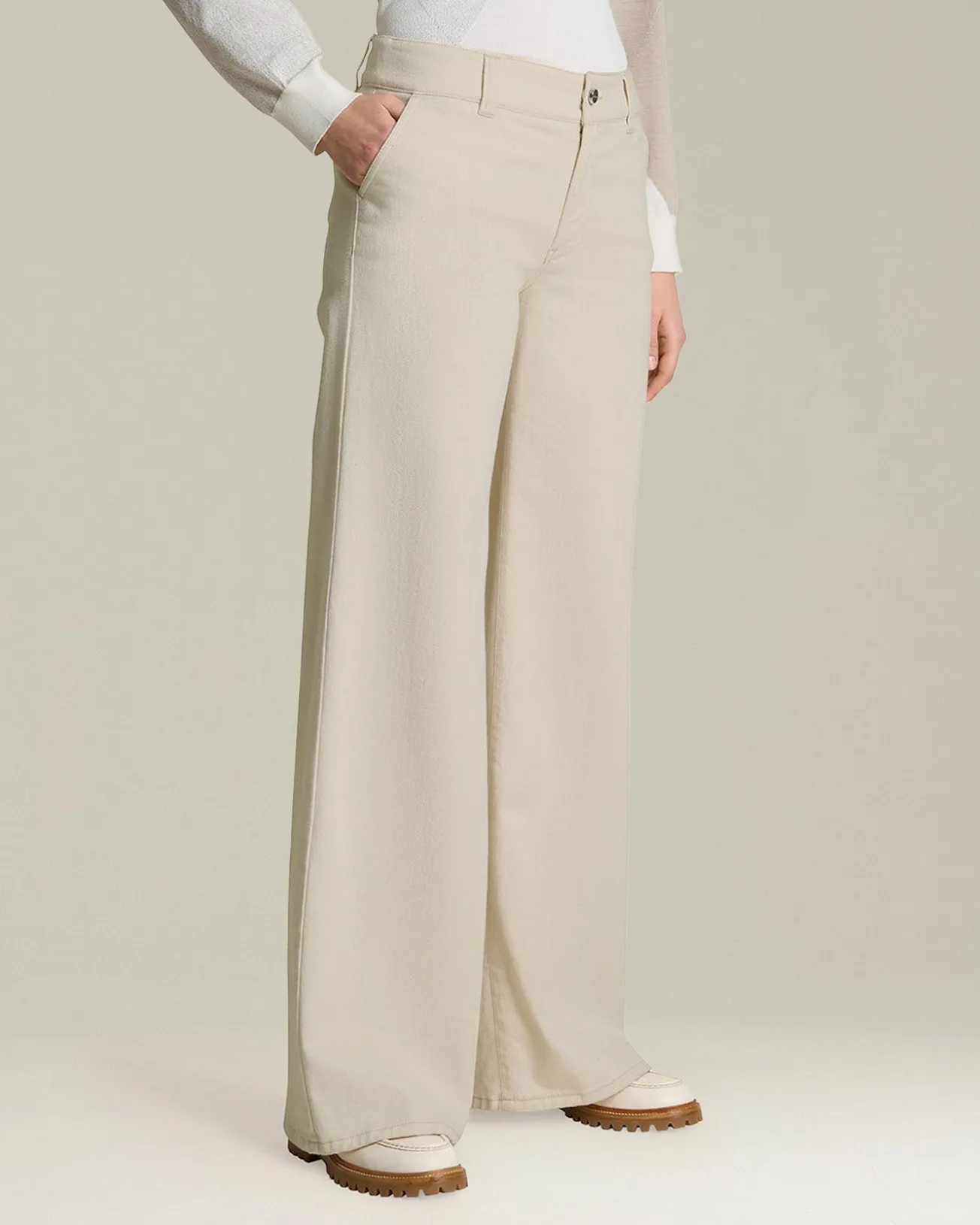 Jeans Sartoriale donna wide leg beige