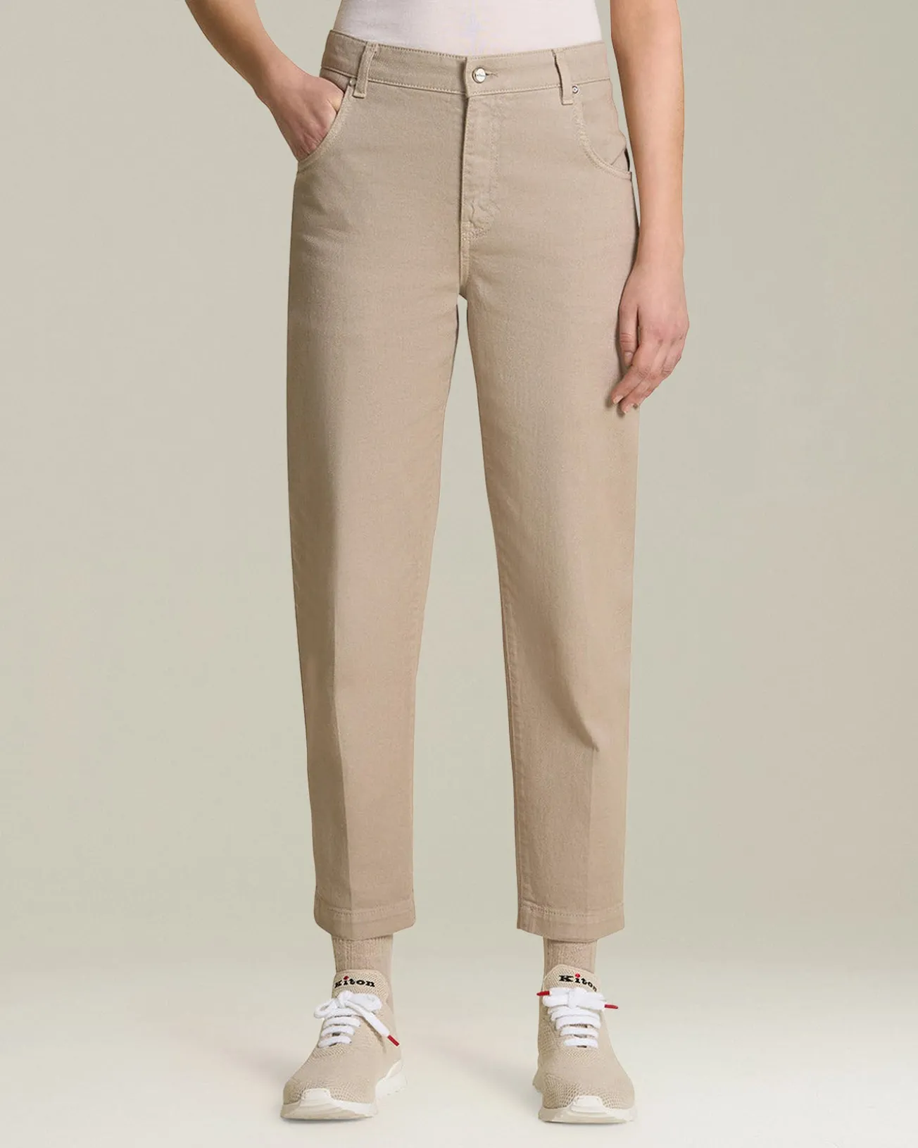 Jeans sartoriali Mum fit beige