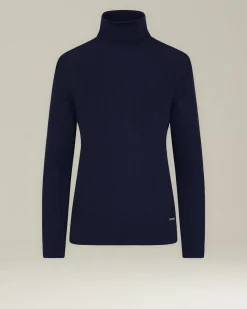 Lupetto donna in cashmere e seta blu navy