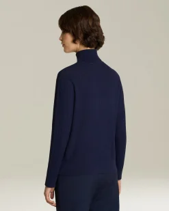 Lupetto donna in cashmere e seta blu navy