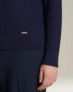 Lupetto donna in cashmere e seta blu navy