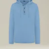 Maglia con cappuccio in cashmere e seta celeste
