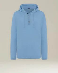 Maglia con cappuccio in cashmere e seta celeste