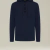 Maglia con cappuccio in cashmere e seta blu