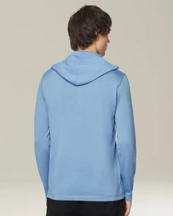 Maglia con cappuccio in cashmere e seta celeste