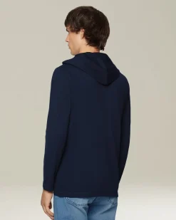 Maglia con cappuccio in cashmere e seta blu