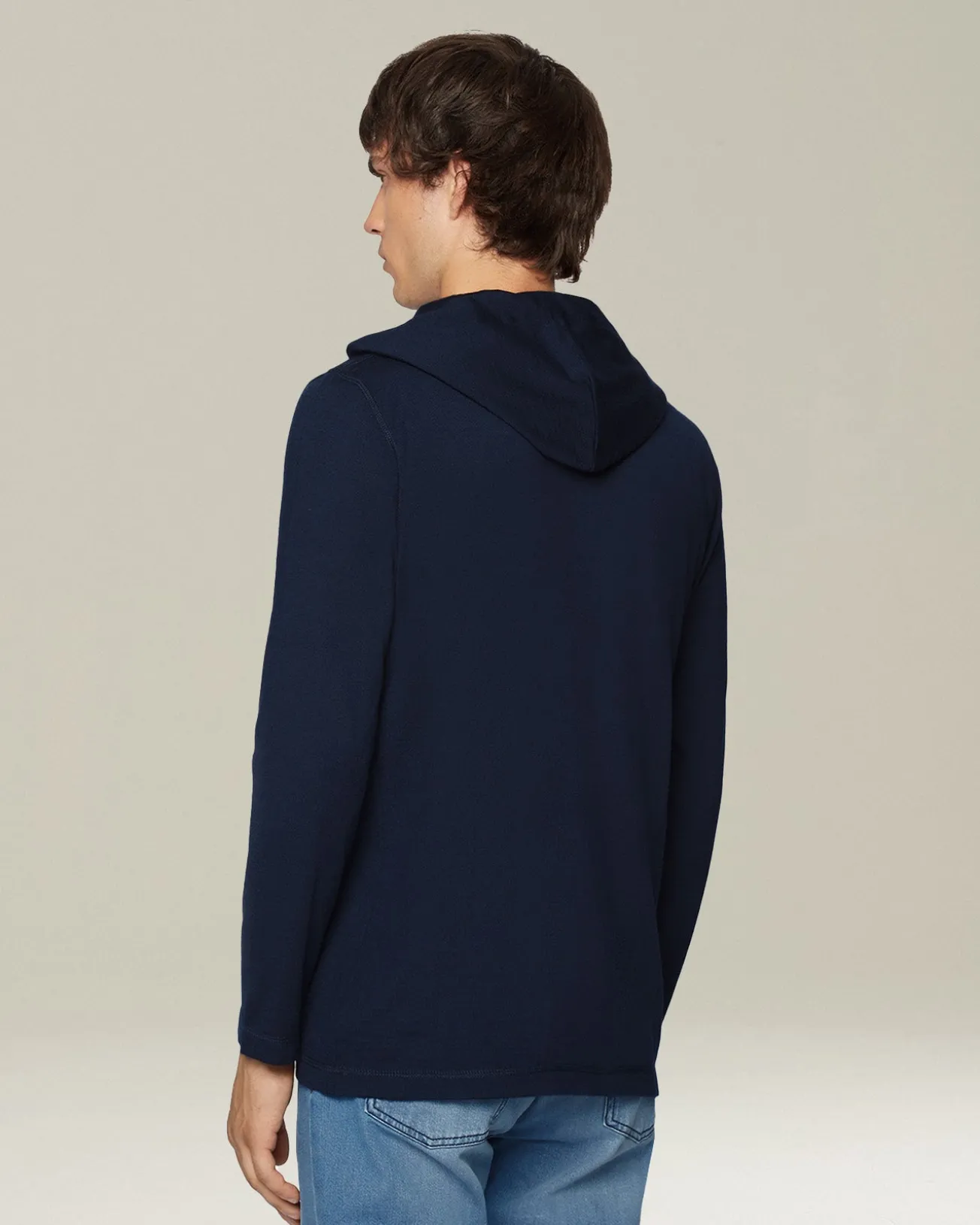 Maglia con cappuccio in cashmere e seta blu