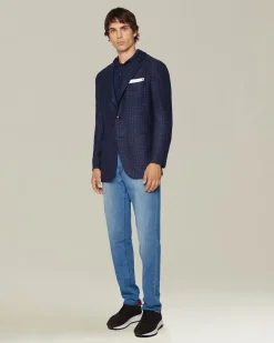 Maglia con cappuccio in cashmere e seta blu