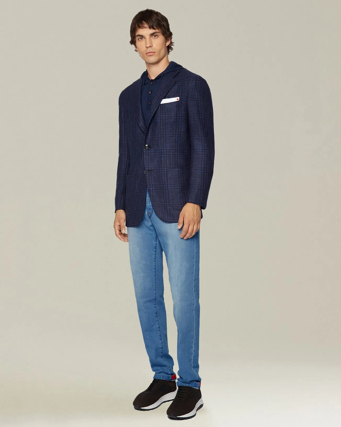 Maglia con cappuccio in cashmere e seta blu