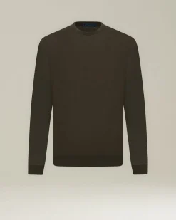 Maglia girocollo filato di lana 14 micron verde militare