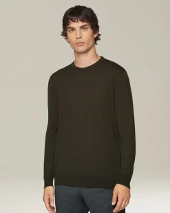 Maglia girocollo filato di lana 14 micron verde militare