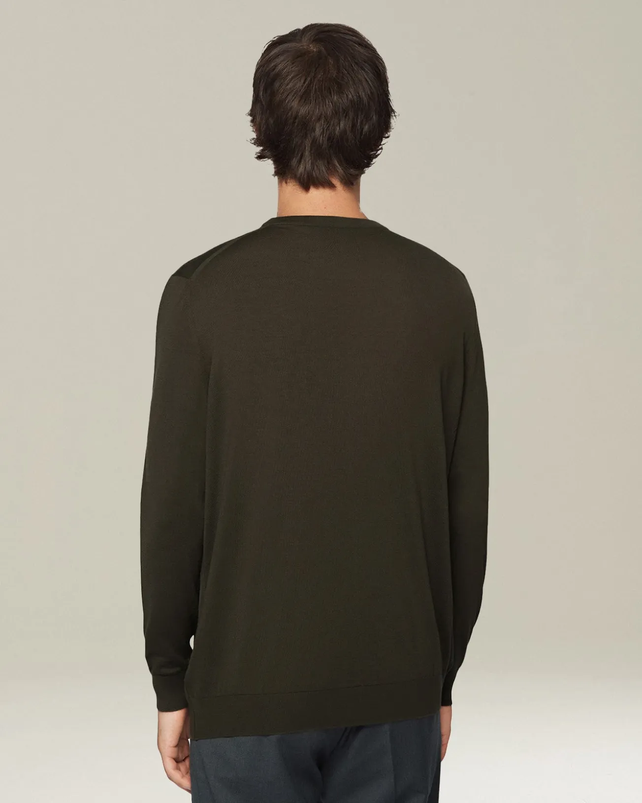 Maglia girocollo filato di lana 14 micron verde militare