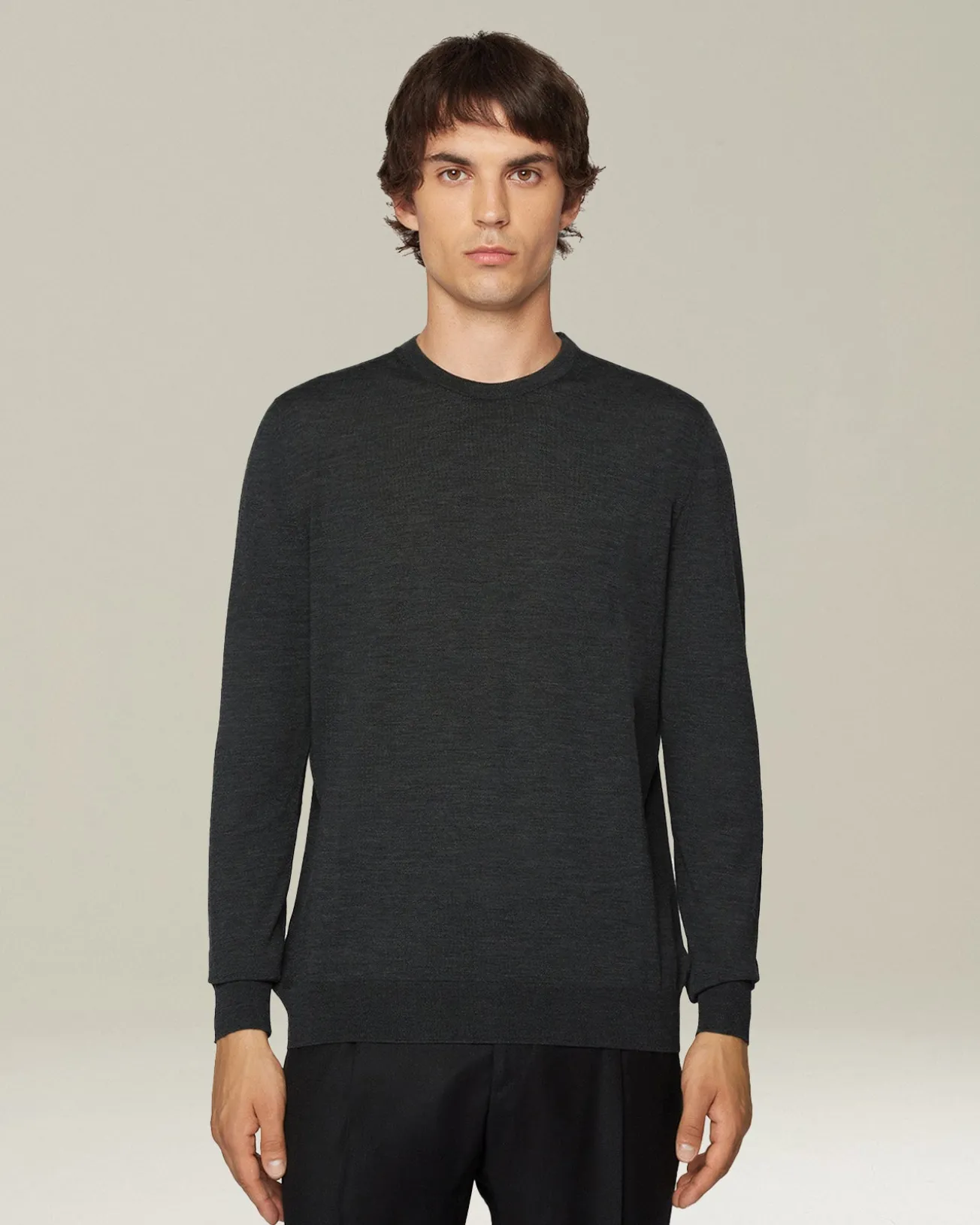Maglia girocollo filato lana 14 micron grigio melange