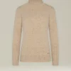 Maglione donna a collo alto in cashmere canneté beige