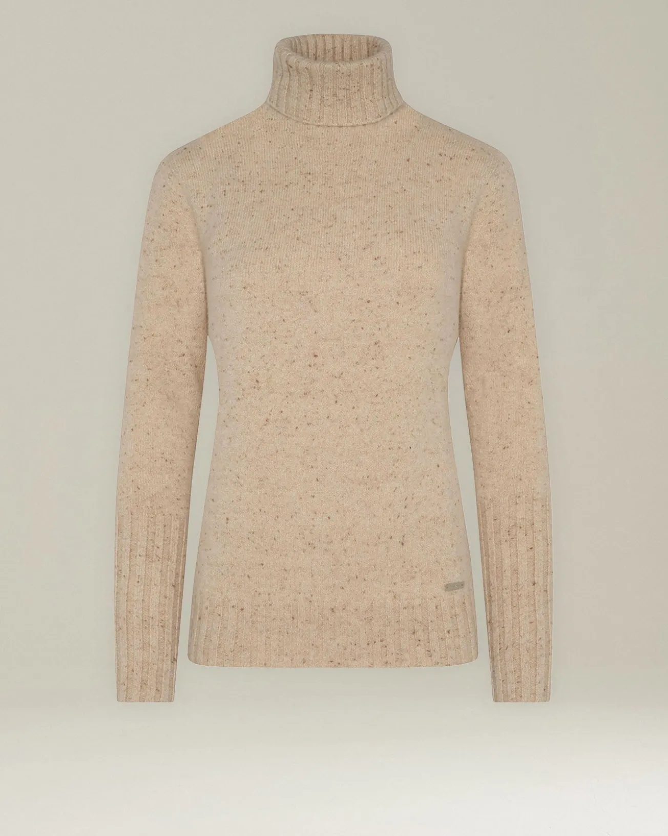 Maglione donna a collo alto in cashmere canneté beige