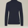 Maglione donna a collo alto in cashmere canneté blu