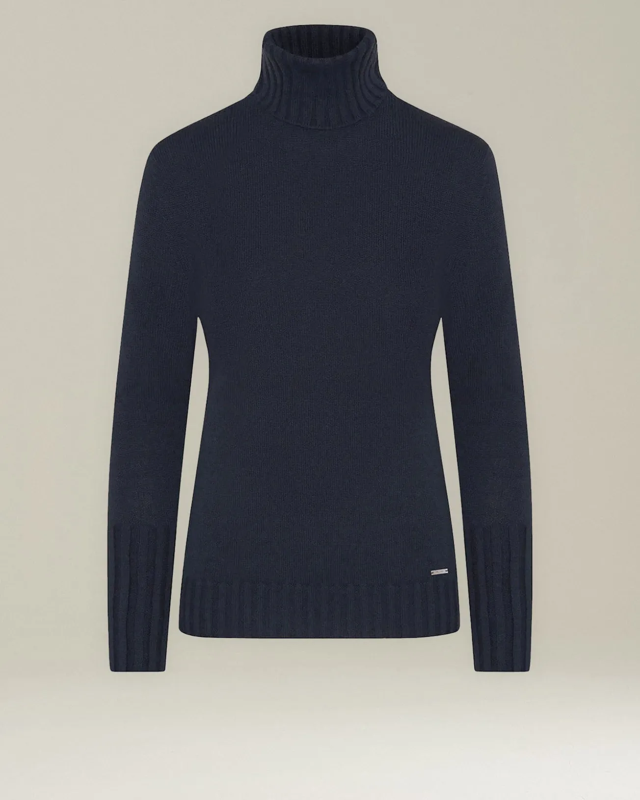 Maglione donna a collo alto in cashmere canneté blu