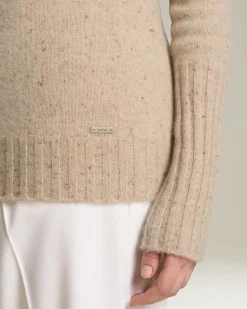 Maglione donna a collo alto in cashmere canneté beige