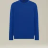 Maglione girocollo in cashmere e seta azzurro elettrico