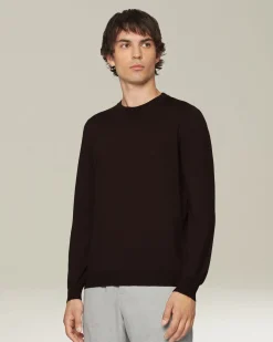 Maglione girocollo in cashmere e seta marrone