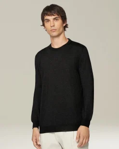 Maglione girocollo in cashmere e seta antracite
