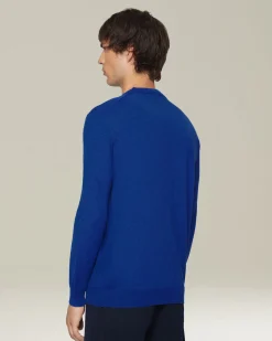 Maglione girocollo in cashmere e seta azzurro elettrico