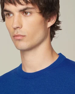 Maglione girocollo in cashmere e seta azzurro elettrico