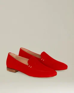 Mocassino "Slipper" donna rosso in camoscio
