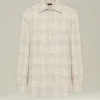 Overshirt donna a quadri panna in blend di seta e lino