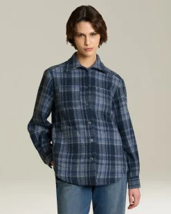Overshirt donna Tartan blu 100% Cashmere