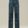 Pantacoulisse donna in seta stampata blu