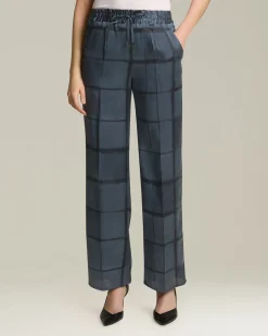 Pantacoulisse donna in seta stampata blu