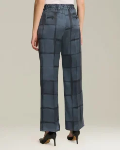 Pantacoulisse donna in seta stampata blu