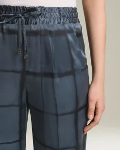 Pantacoulisse donna in seta stampata blu